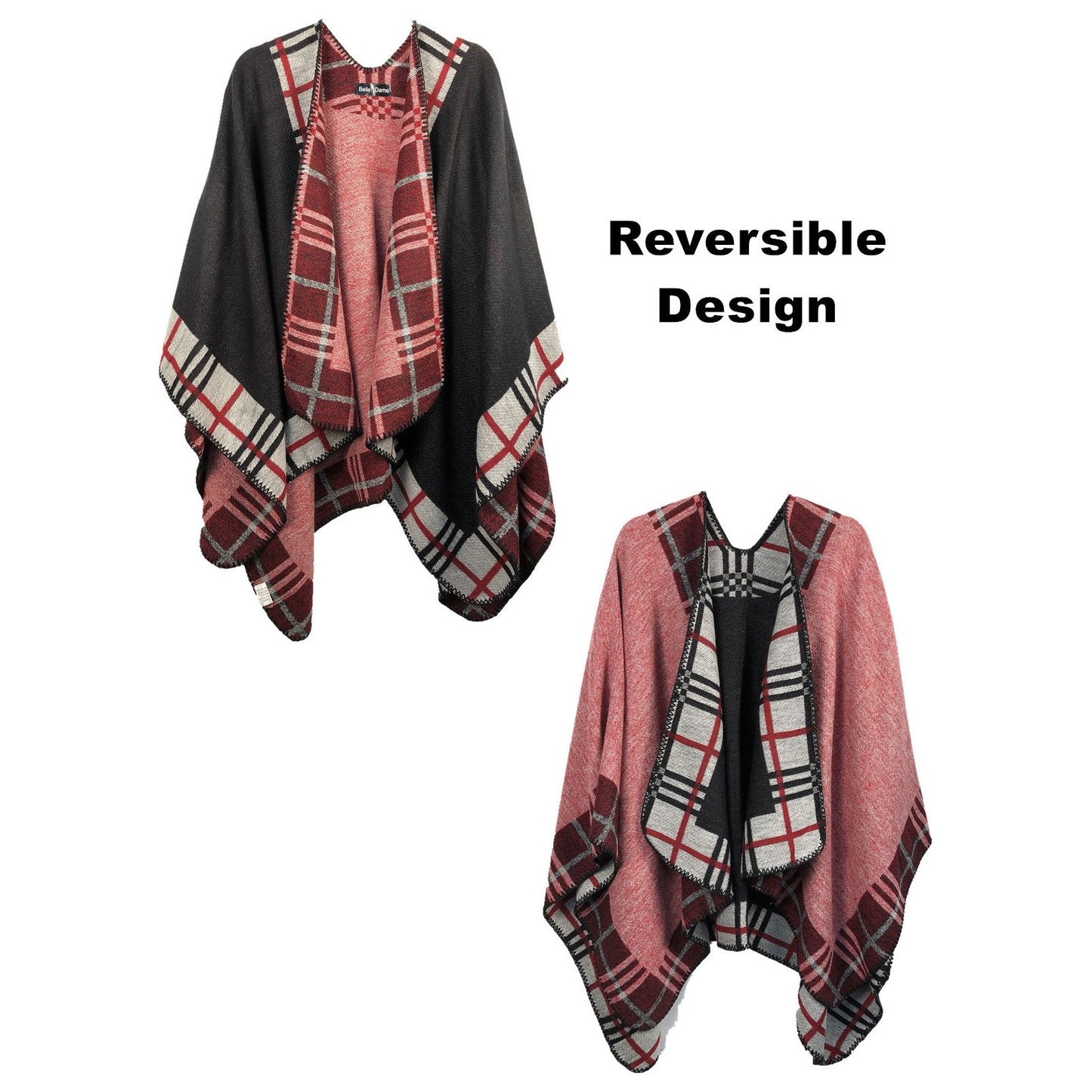 One Size Reversible Open Front Poncho Cape - 4 styles