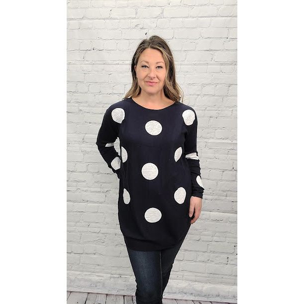 Sparkle Polka Dot Smile Hem Sweater