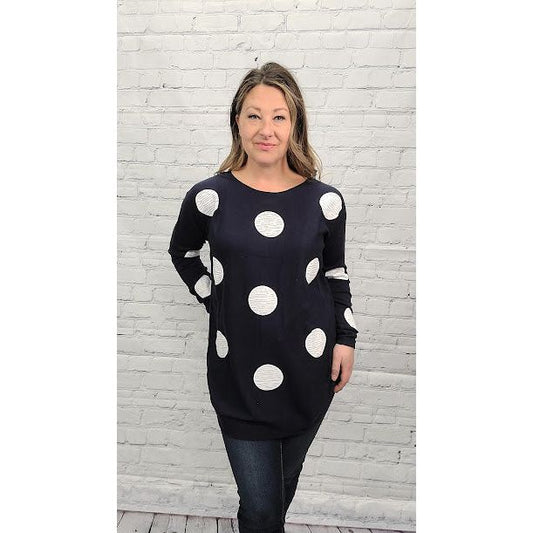 Sparkle Polka Dot Smile Hem Sweater