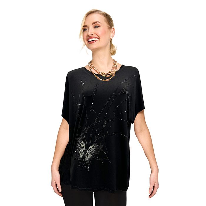 Mystic Butterfly Embellished Tee in Black