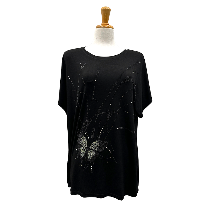 Mystic Butterfly Embellished Tee in Black