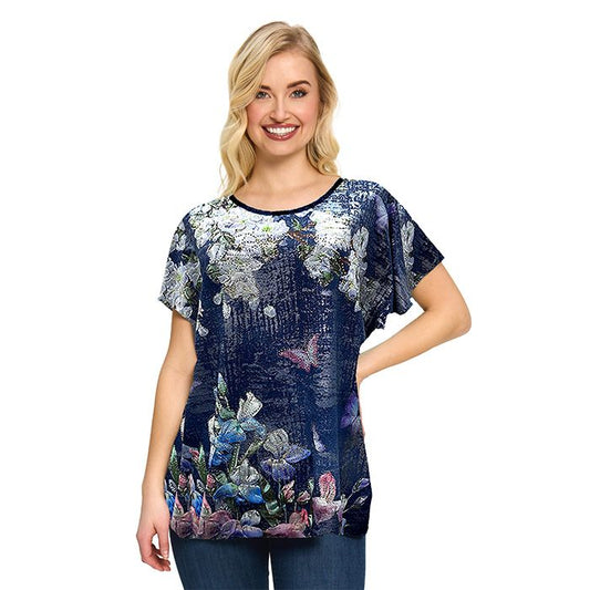 Blue Serenity Floral Embellished Tee