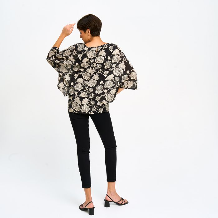Double Layered Printed Top in Floral - Black