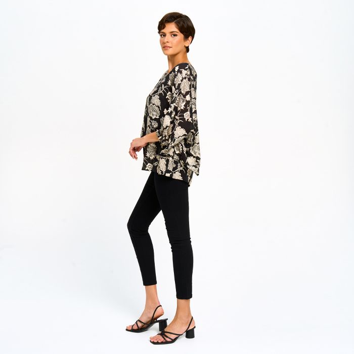Double Layered Printed Top in Floral - Black