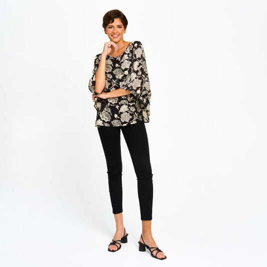 Double Layered Printed Top in Floral - Black