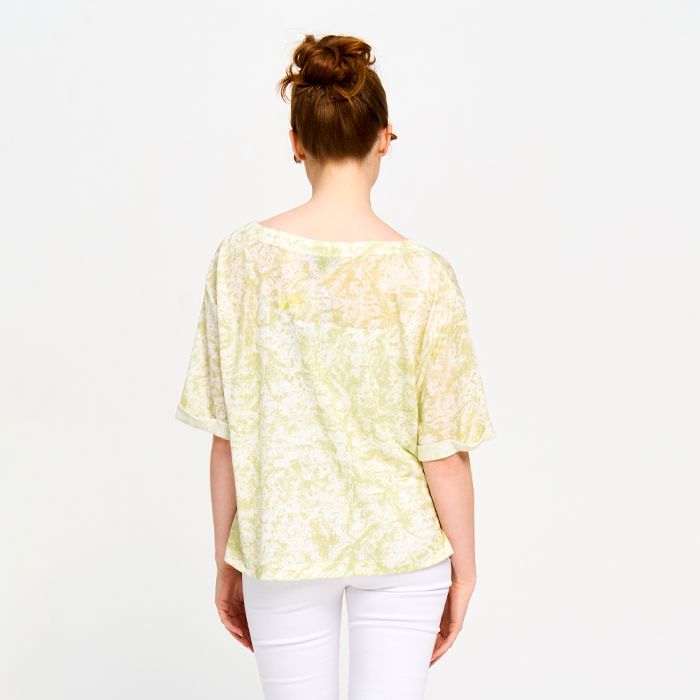 Short Sleeve Printed Top in Green, Denim or Khaki