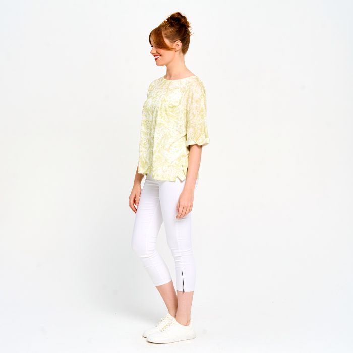 Short Sleeve Printed Top in Green, Denim or Khaki