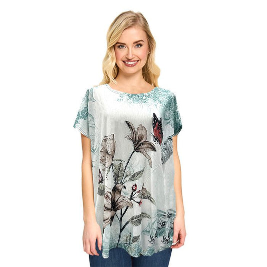 Butterfly Sanctuary Embellished Tee -Aqua
