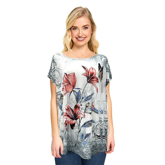 Butterfly Sanctuary Embellished Tee -Grey