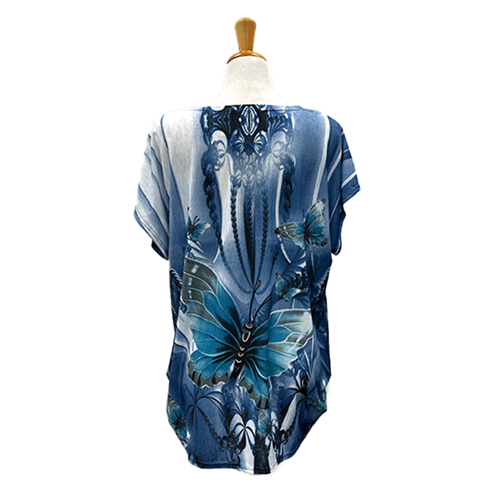Butterfly Garden Embellished Tee-Blue