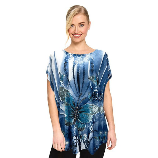 Butterfly Garden Embellished Tee-Blue