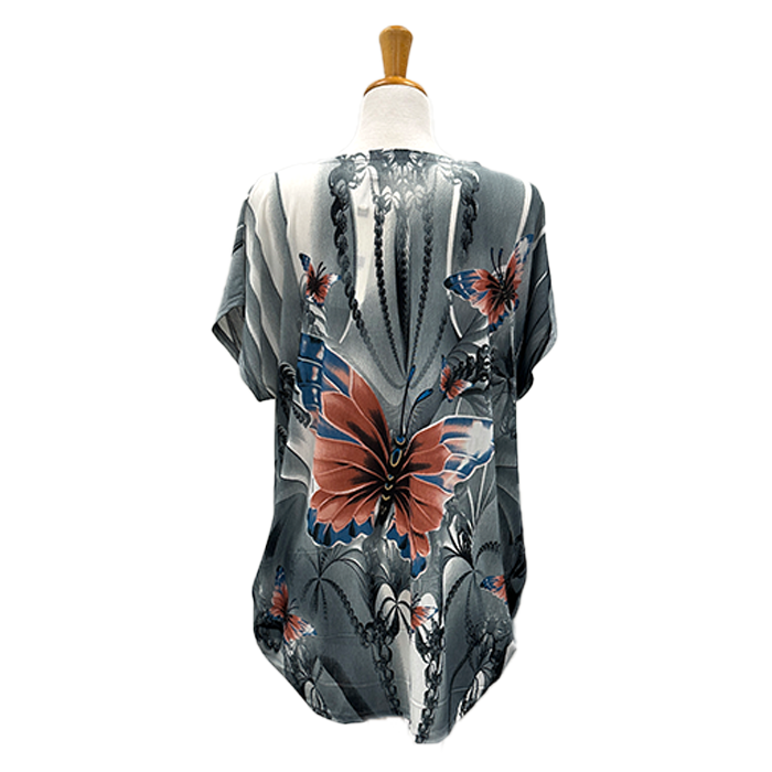 Butterfly Garden Embellished Tee-Grey