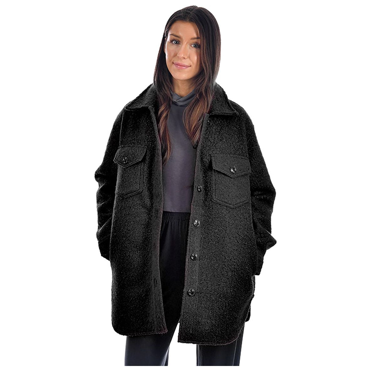 Ladies Boucle Short Style Shacket -Black