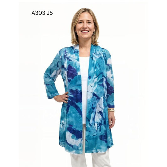 Sheer Cardigan - Blues Print J5
