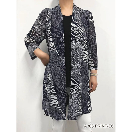 Sheer Cardigan - Navy/White - Print E6