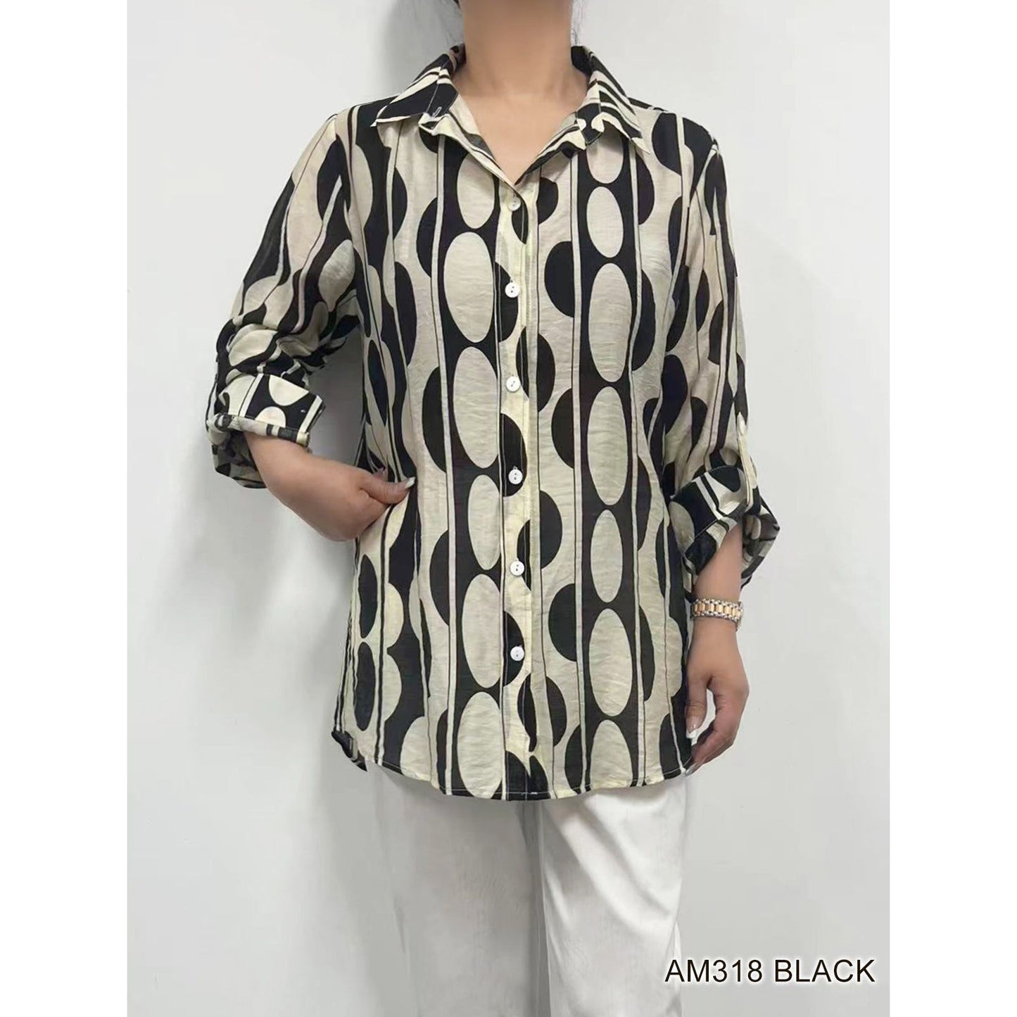 Long Sleeve Patterned Blouse