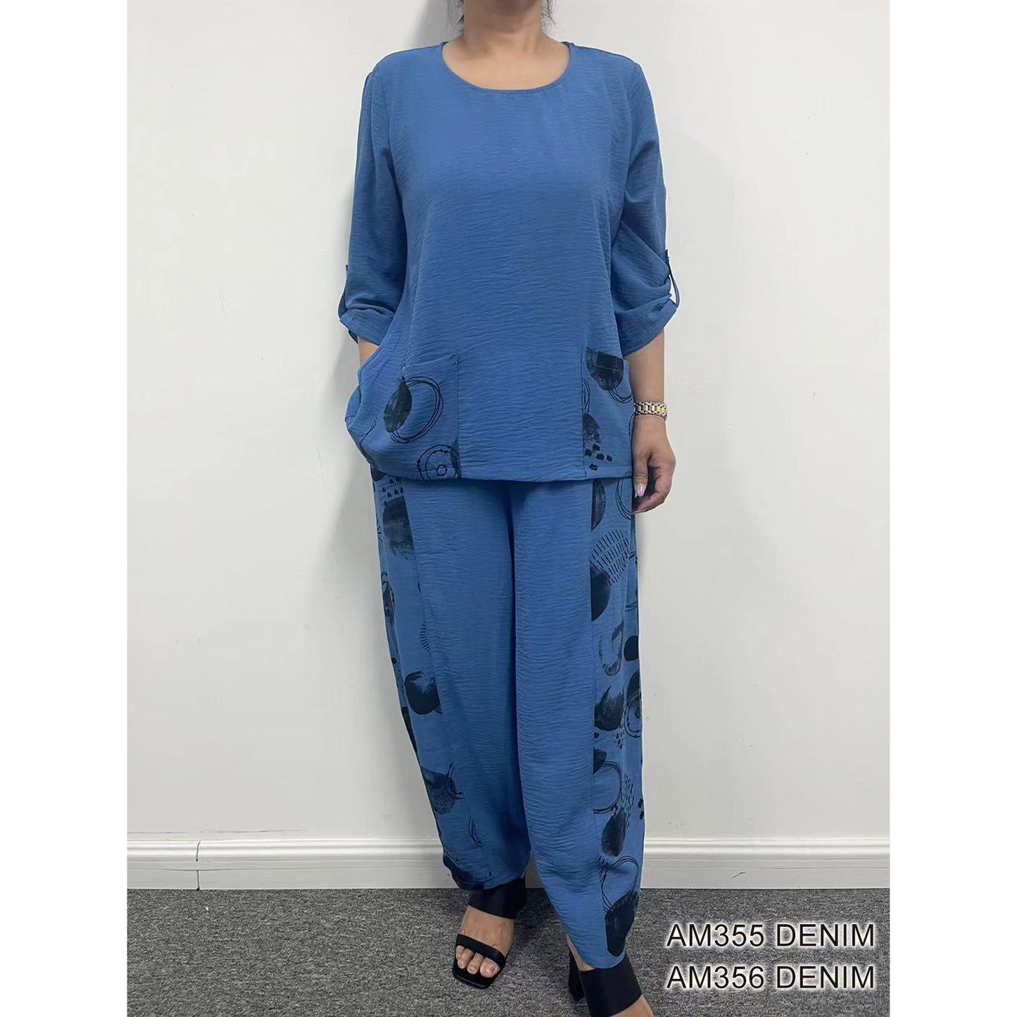 Pant Set - Top Only -Denim with Pattern