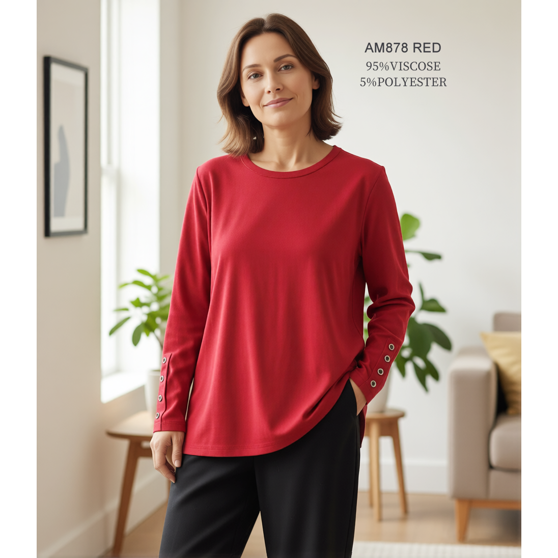 Basic Long Sleeve Top with Button Accents