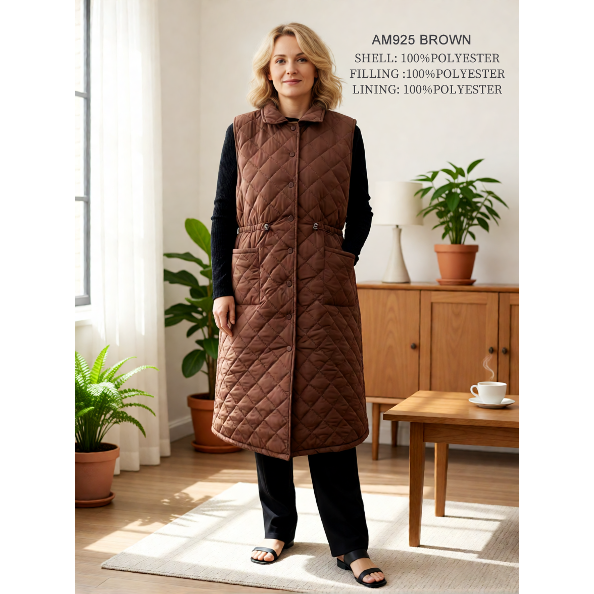 Long Quilted Vest - Black or Brown