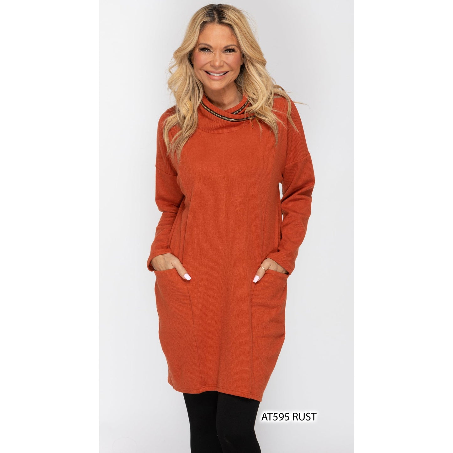 Cowl Zipper Neck Dress