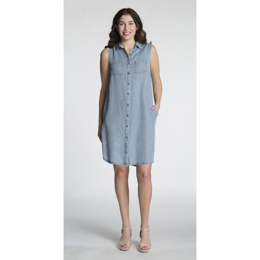 Sleeveless Button Front Jean Dress