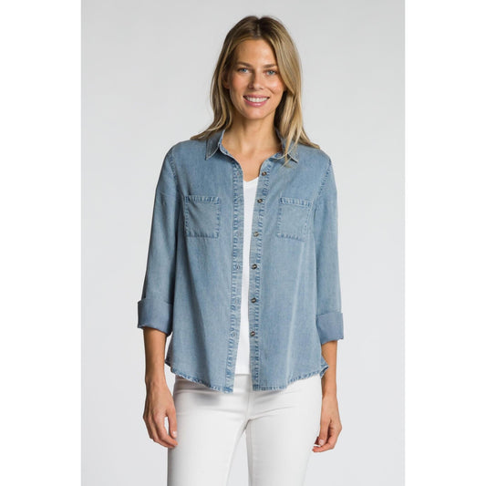 Long Sleeve Button Front Shirt with Chest Pockets