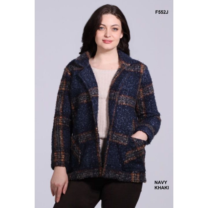 Boucle Plaid Short Jacket - Navy or Khaki