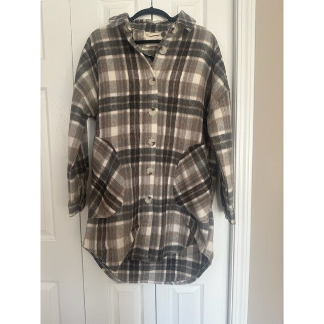 Ladies Brush Plaid Long Shirt Style Shacket - Taupe