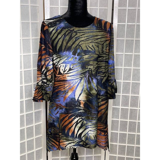 Scoop Neck Tropical Print Shirt
