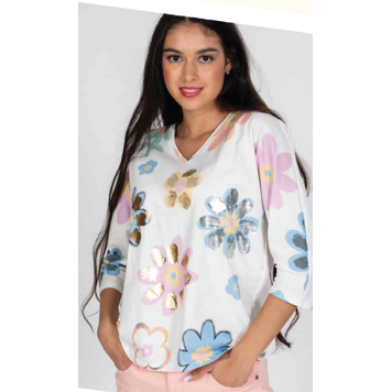 3/4 Sleeve Flower Power Shirt