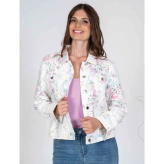 Eyelet Denim & Floral Print Jacket