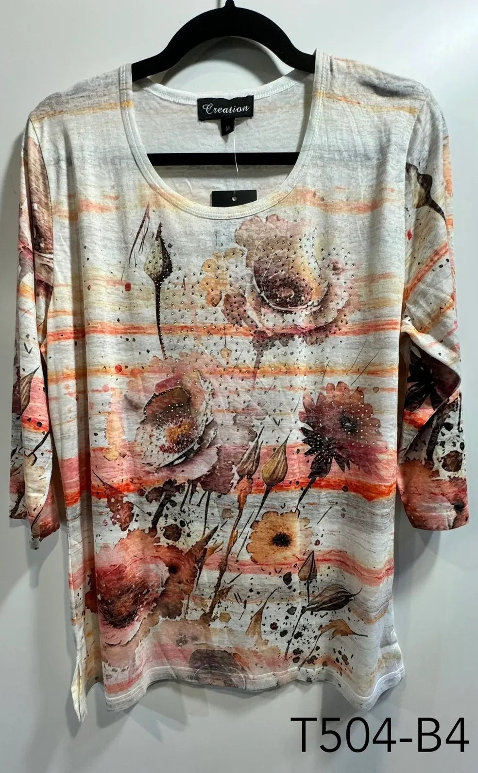 3/4 Sleeve Tee - Orange Flowers