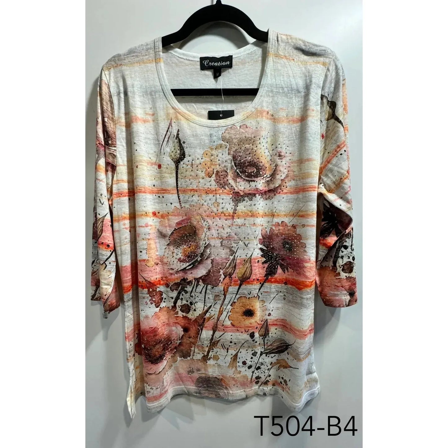 3/4 Sleeve Tee - Orange Flowers