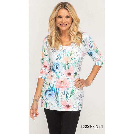 3/4 Sleeve Light Tee - Print 1 - Spring Roses