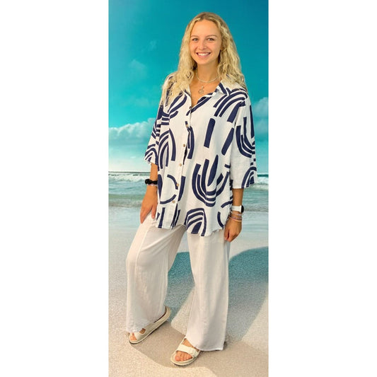 Woven Navy Lines Tunic/Jacket