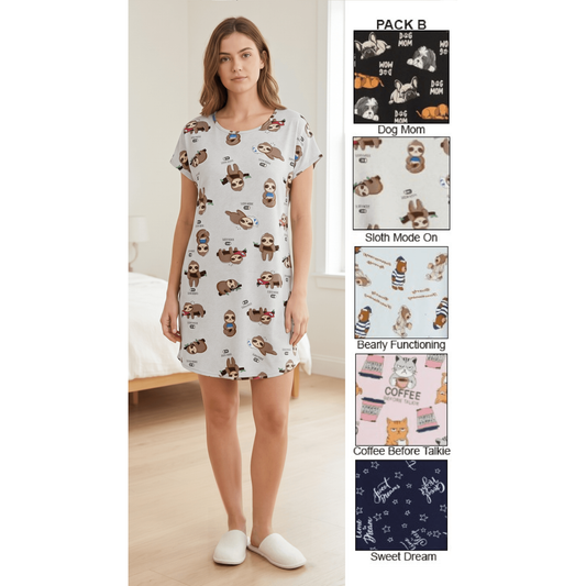 Ladies Short Sleeve Printed Night Shirt