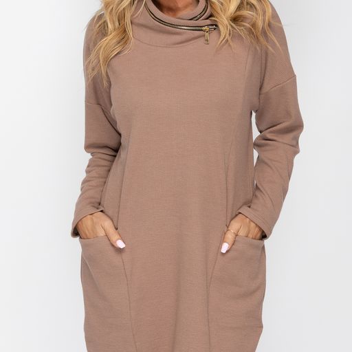 Cowl Zipper Neck Dress