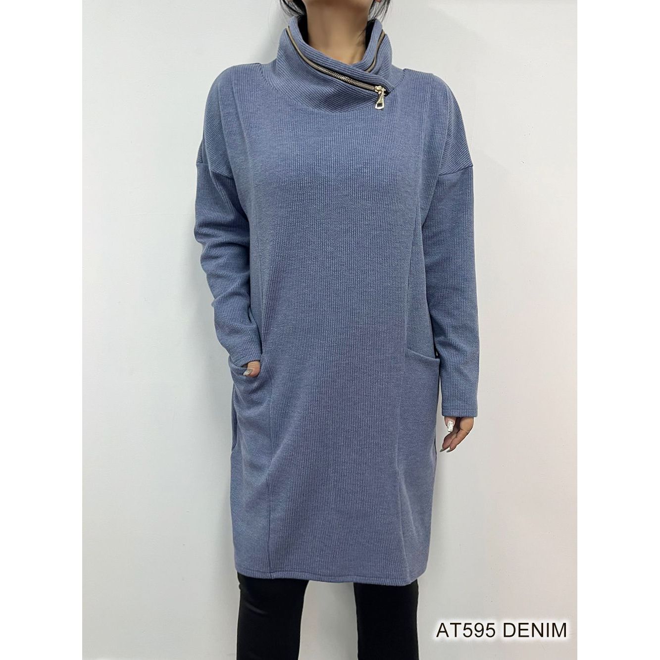 Cowl Zipper Neck Dress