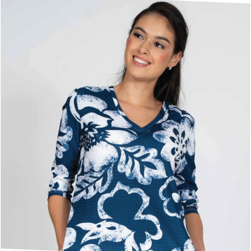 3/4 Sleeve Flower Shirt