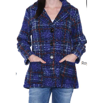 Boucle Plaid Short Jacket - Royal Blue