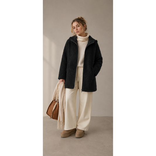 Cozy Hooded Teddy Coats - Blue or Black