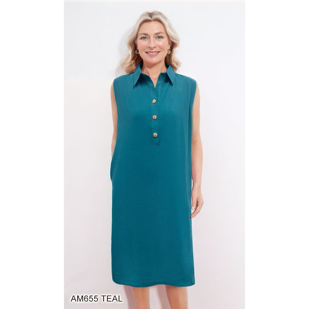 Sleeveless Gold Button Dress