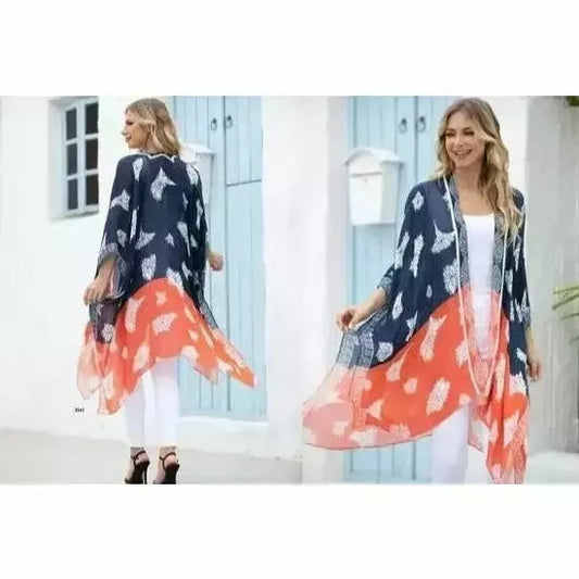 Cover Up - Duster - Navy and Orage