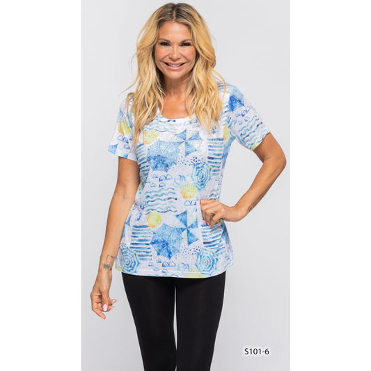 Short Sleeve Light Tee -Waves and Umbrellas