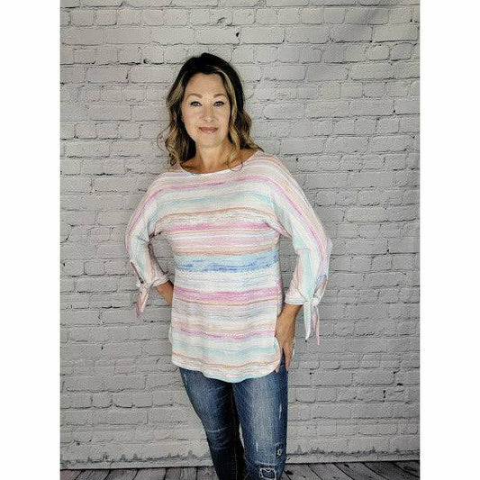 Scoop Neck Top with Tie Up Sleeves