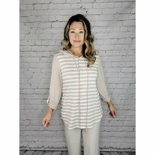 Hooded Button Front Top