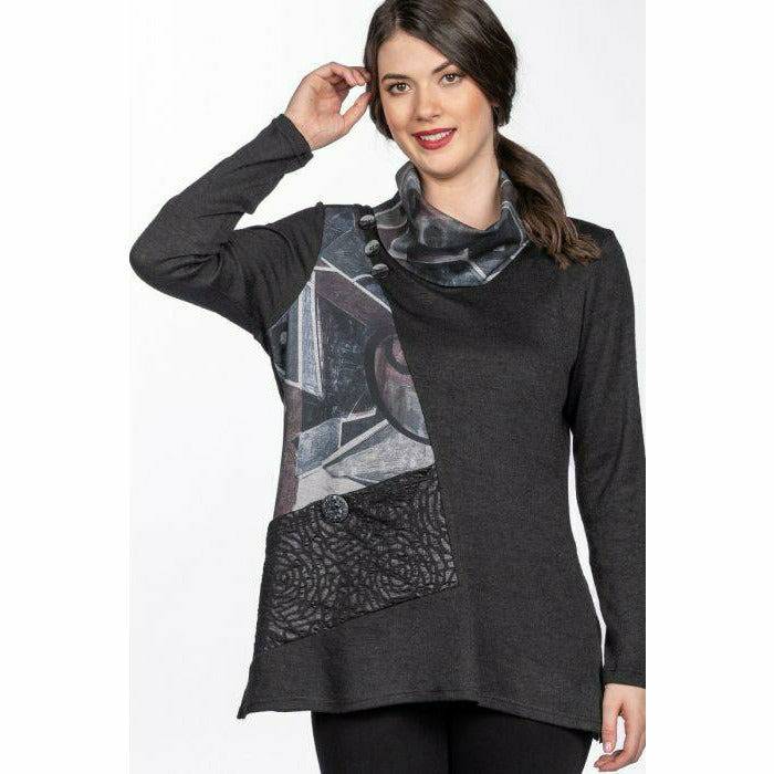 Button Detail Cowl Neck Top