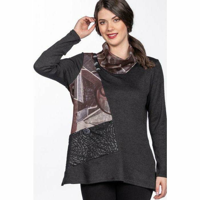 Button Detail Cowl Neck Top