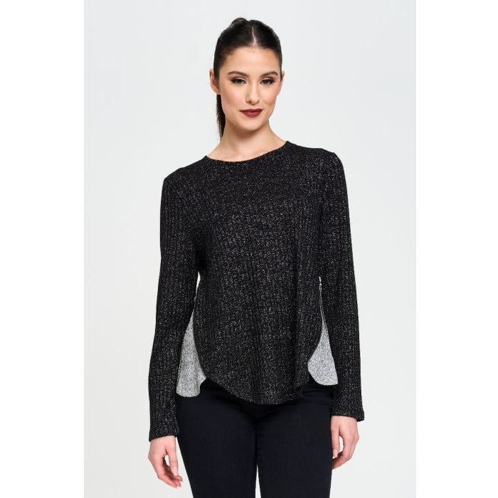Zipper Detail Glitter Rib Top