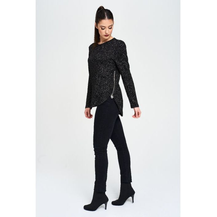 Zipper Detail Glitter Rib Top